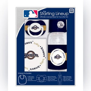 MLB Milwaukee Brewers Baby Gift Set - Starting Lineup - Bib Bottle Pacifier NWT